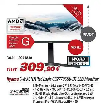 ACom PC Iiyama g-master red eagle gb2770qsu-b1 led monitor Angebot