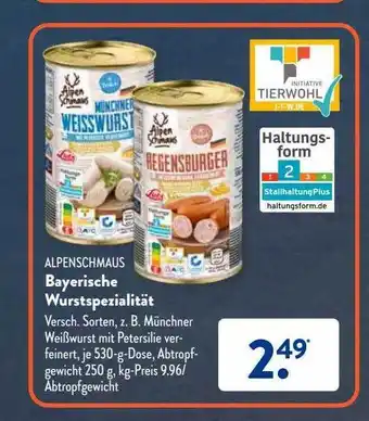 Aldi Süd Alpenschmaus bayerische wurstspezialität Angebot