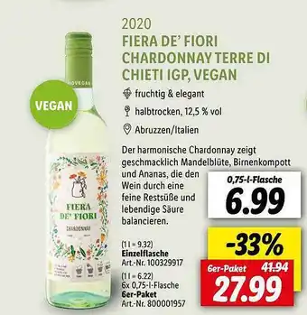 Lidl 2020 fiera de' fiori chardonnay terre di chieti igp, vegan Angebot