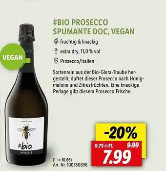 Lidl #bio prosecco spumante doc, vegan Angebot