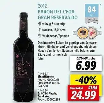 Lidl 2012 barón del cega gran reserva do Angebot