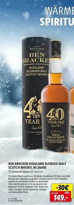 Lidl Ben bracken highland blended malt scotch whisky, 40 jahre Angebot