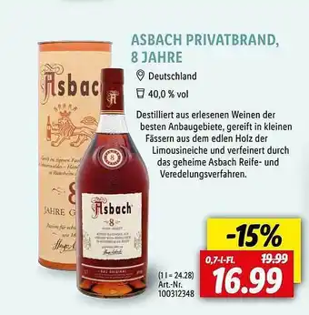Lidl Asbach privatbrand, 8 jahre Angebot