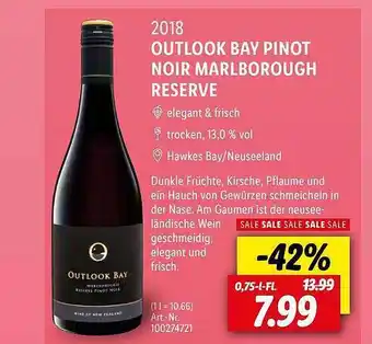 Lidl 2018 outlook bay pinot noir marlborough reserve Angebot