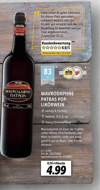 Lidl Mavrodaphne patras pop, likörwein Angebot