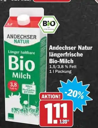 dodenhof Andechser Natur länger frische Bio Milch 1L Angebot