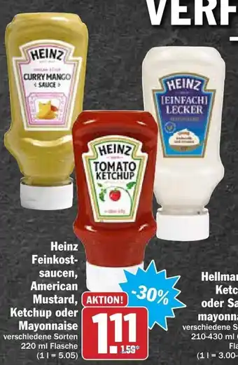 dodenhof Heinz Feinkostsaucen, American Mustard, Ketchup oder Mayonnaise 220ml Angebot