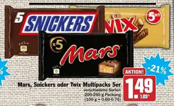 dodenhof Mars, Snickers oder Twix Multipacks 5er 200-250g Angebot