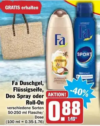 dodenhof Fa Duschgel, Flüssigseife, Deo Spray oder Roll On 50-250ml Angebot