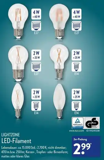 Aldi Nord Lightzone LED Filament 2er Packung Angebot