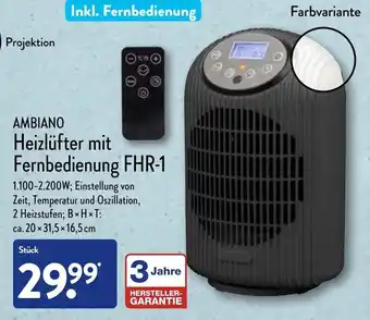 Aldi Nord Ambiano Heizlüfter mit Fernbedienung FHR-1 Angebot