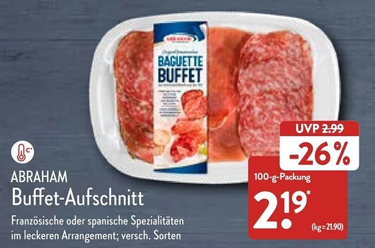 Abraham Buffet Aufschnitt 100 g Packung Angebot bei Aldi Nord