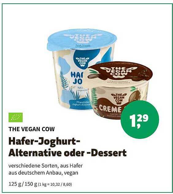 The vegan cow haferjoghurtalternative oder dessert Angebot bei Erdi