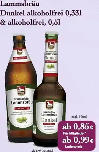 LPG Biomarkt Lammsbräu dunkel alkoholfrei oder alkoholfrei Angebot