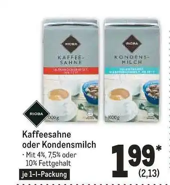 METRO Kaffeesahne oder kondensmilch rioba Angebot