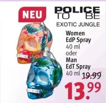 Rossmann Police To Be Exotic Jungle Women EdP Spray 40ml oder Man EdT Spray 40ml Angebot