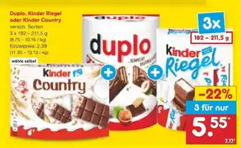 Netto Marken-Discount Ferrero Kinder Country, Kinder Riegel o. Duplo Angebot