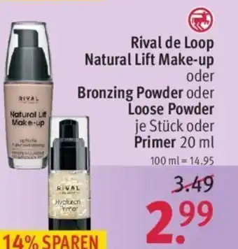Rossmann Rival de Loop Natural Lift Make up oder Bronzing Powder oder Loose Powder oder Primer 20ml Angebot
