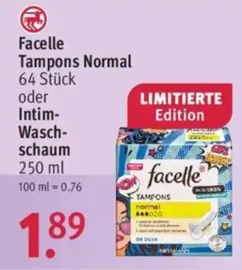 Rossmann Facelle Tampons Normal 64 Stück oder Intim Waschschaum 250ml Angebot