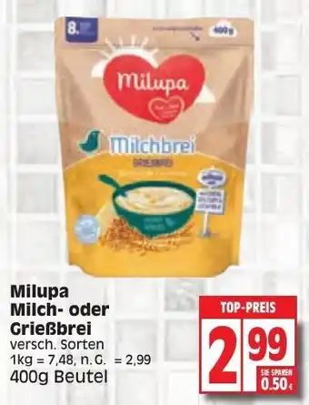 Edeka Milupa Milch oder Grießbrei 400g Beutel Angebot