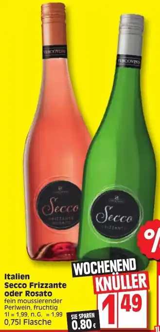 Edeka Italien Secco Frizzante oder Rosato 0,75L Flasche Angebot