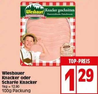 Elli Markt Wiesbauer Knacker oder Scharfe Knacker 100g Packung Angebot