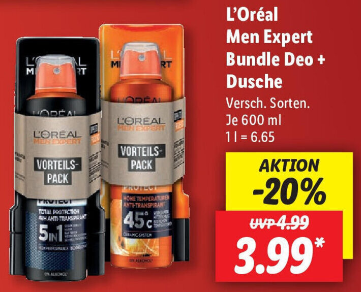 L'Oréal Men Expert Bundle Deo + Dusche 600 ml Angebot bei Lidl