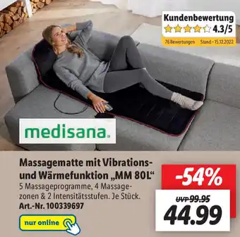 Lidl Medisana Massagematte mit Vibrations und Wärmefunktion ,,MM 80L" Angebot