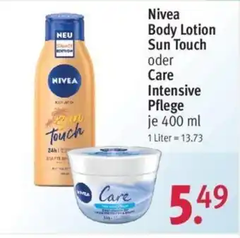 Rossmann Nivea Body Lotion Sun Touch oder Care Intensive Pflege 400ml Angebot