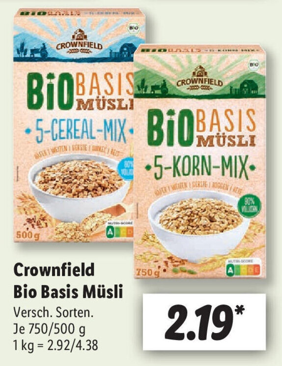 Crownfield Bio Basis Müsli 750/500 g Angebot bei Lidl