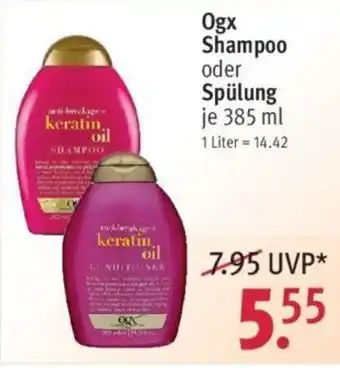 Rossmann Ogx Shampoo oder Spülung 385ml Angebot