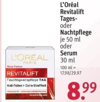 Rossmann L'Oréal Revitalift Tages oder Nachtpflege 50ml oder Serum 30ml Angebot