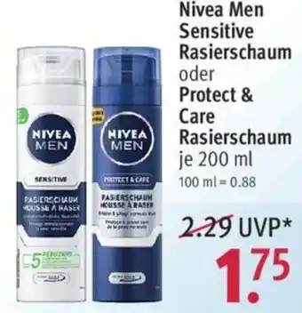 Rossmann Nivea Men Sensitive Rasierschaum oder Protect & Care Rasierschaum 200ml Angebot