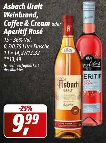 Simmel Asbach Uralt Weinbrand, Coffee & Cream oder Aperitif Rosé 0,7/0,75 Liter Flasche Angebot