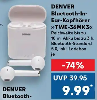 Kaufland Denver Bluetooth In Ear Kopfhörer TWE-36MK3 Angebot