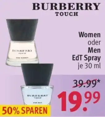 Rossmann Burberry Touch Women oder Men EdT Spray 30 ml Angebot