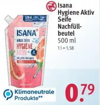 Rossmann Isana Hygiene Aktiv Seife Nachfüllbeutel 500 ml Angebot