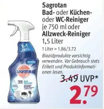 Rossmann Sagrotan Bad oder Küchen oder WC-Reiniger 750ml oder Allzweck Reiniger 1,5L Angebot