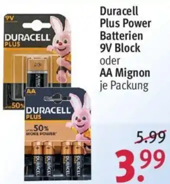 Rossmann Duracell Plus Power Batterien 9V Block oder AA Mignon Angebot