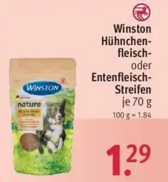 Rossmann Winston Hühnchenfleisch oder Entenfleisch Streifen 70g Angebot