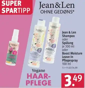 Rossmann Jean & Len Shampoo oder Spülung 300 ml oder Boost Moisture Leave-In Pflegespray 100 ml Angebot