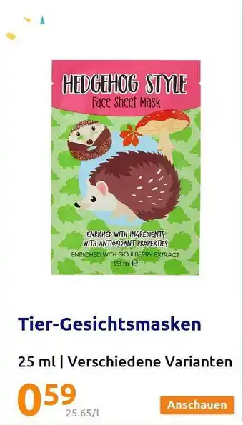 Action Tier-gesichtsmasken Angebot