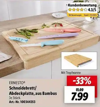 Lidl Ernesto schneiderbrett abdeckplatte aus bambus Angebot