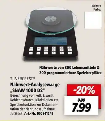 Lidl Silvercrest nährwert-analysewaage „snaw 1000 d2” Angebot