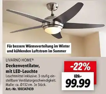 Lidl Livarno home deckenventilator, mit led-leuchte Angebot