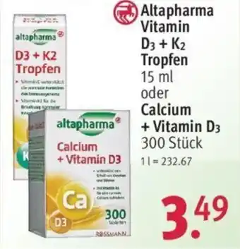 Rossmann Altapharma Vitamin D3+K2 Tropfen 15 ml oder Calcium + Vitamin D3, 300 Stück Angebot