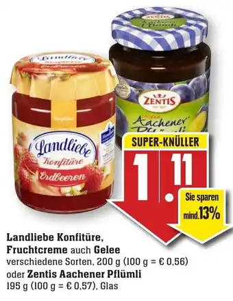 nah & gut Landliebe Konfitüre, Fruchtcreme auch Gelee 200g auch Zentis Aachener Pflümli 195g Angebot