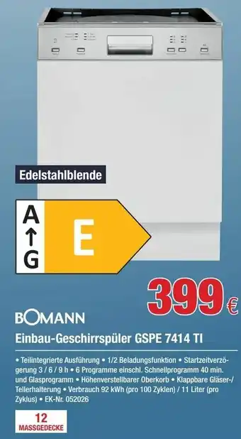 Electroplus Bomann Einbau-Geschirrspüler GSPE 7414 TI Angebot