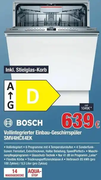 Electroplus Bosch Vollintegrierter Einbau Geschirrspüler SMV4HCX4EK Angebot