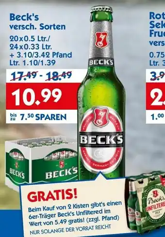 Hol'ab Getränkemarkt Beck's 20x0,5L/24x0.33L Angebot